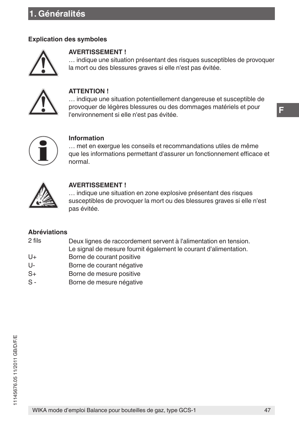 Généralités | WIKA GCS-1 User Manual | Page 47 / 76