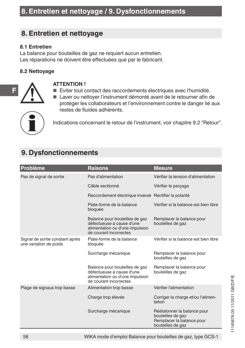 Entretien et nettoyage | WIKA GCS-1 User Manual | Page 58 / 76