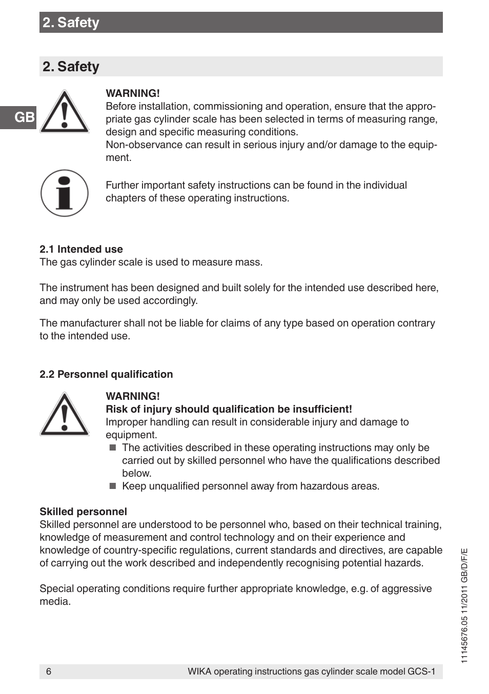 Safety | WIKA GCS-1 User Manual | Page 6 / 76