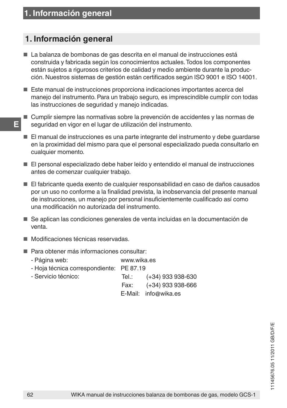 Información general | WIKA GCS-1 User Manual | Page 62 / 76