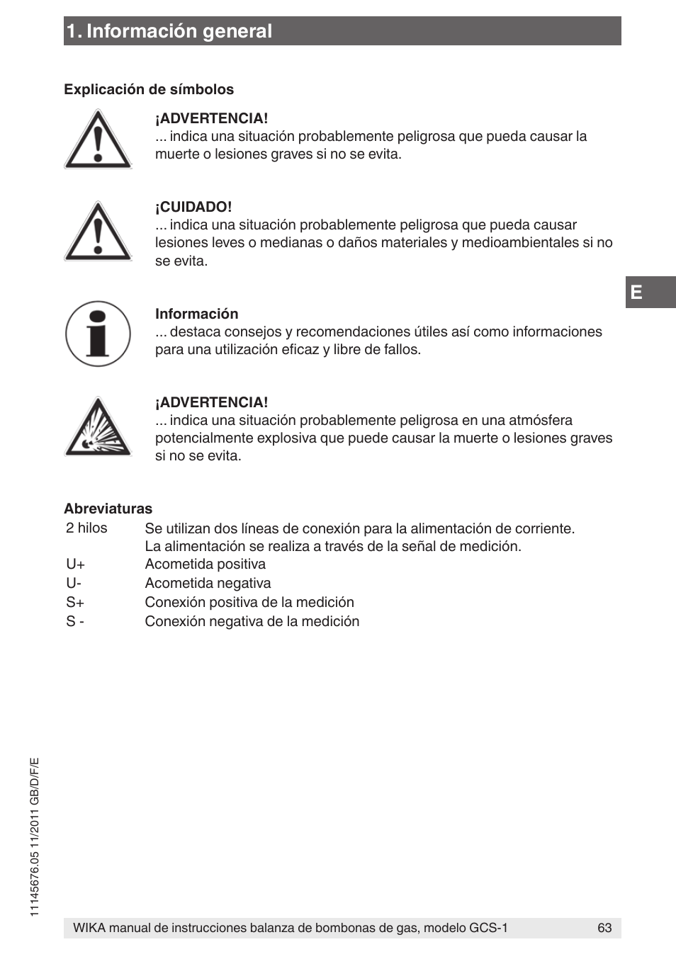 Información general | WIKA GCS-1 User Manual | Page 63 / 76