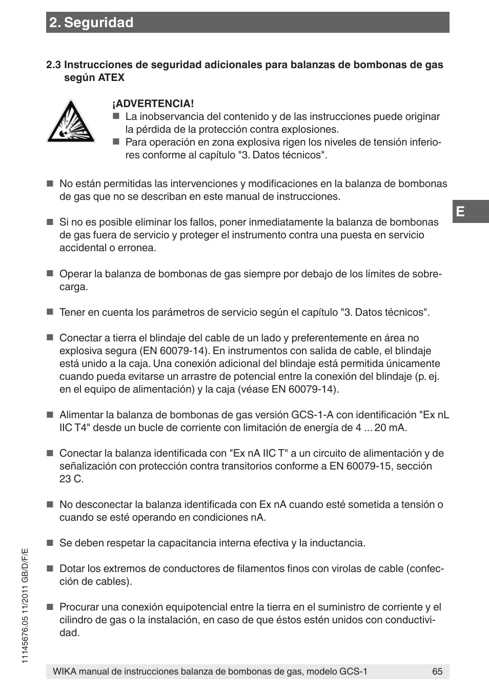 Seguridad | WIKA GCS-1 User Manual | Page 65 / 76