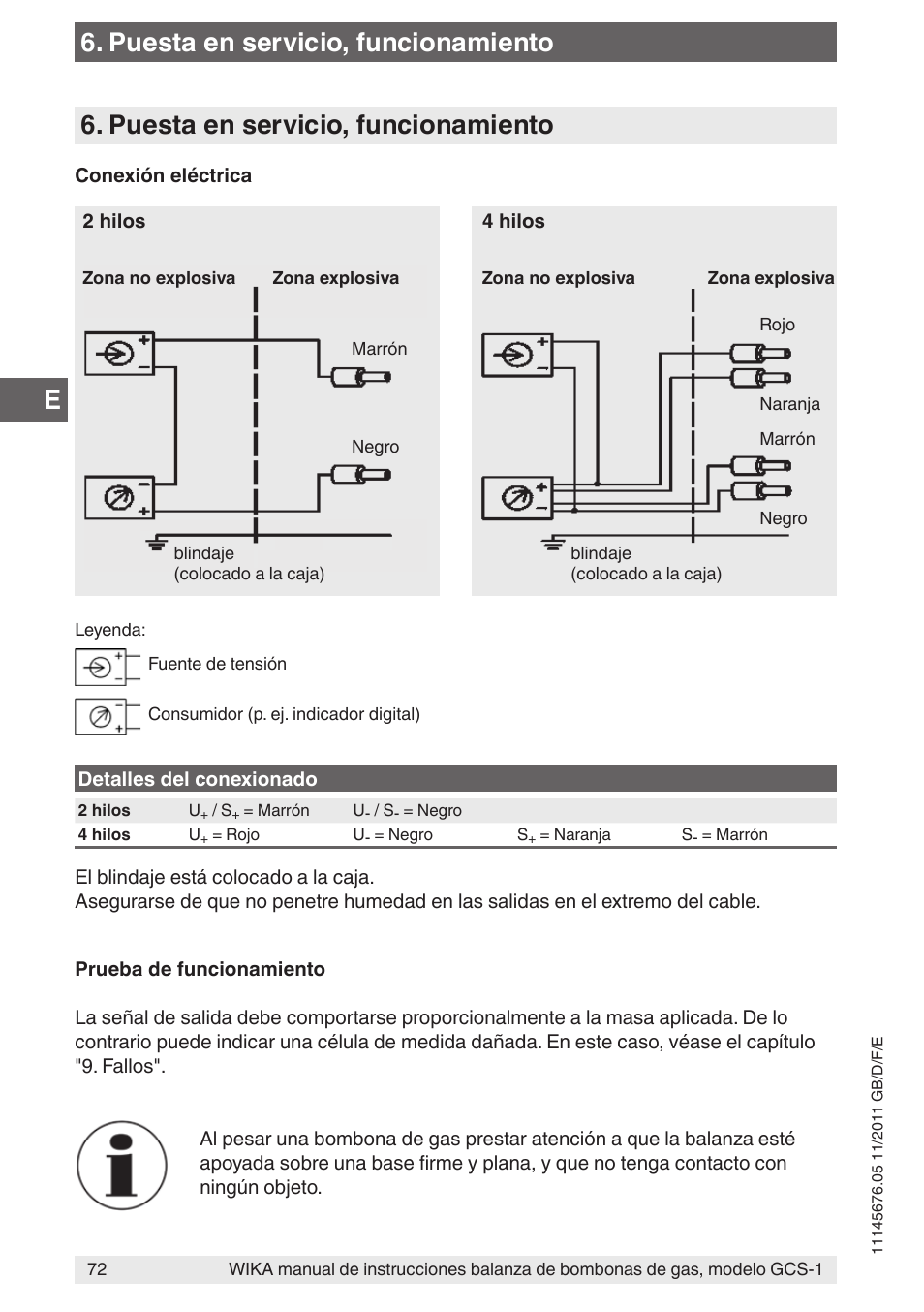 Puesta en servicio, funcionamiento | WIKA GCS-1 User Manual | Page 72 / 76
