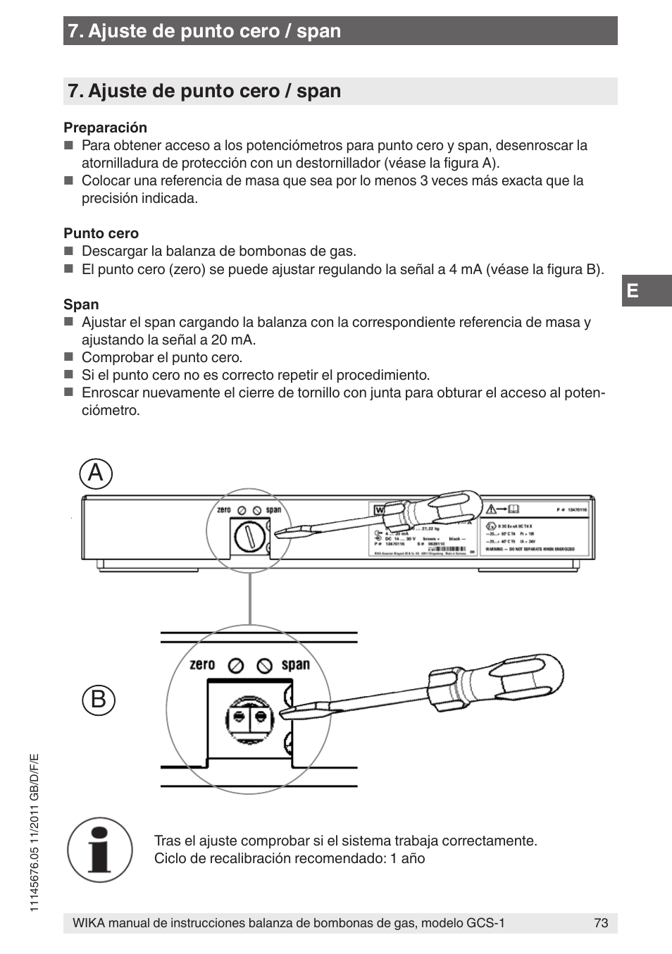 Ajuste de punto cero / span | WIKA GCS-1 User Manual | Page 73 / 76