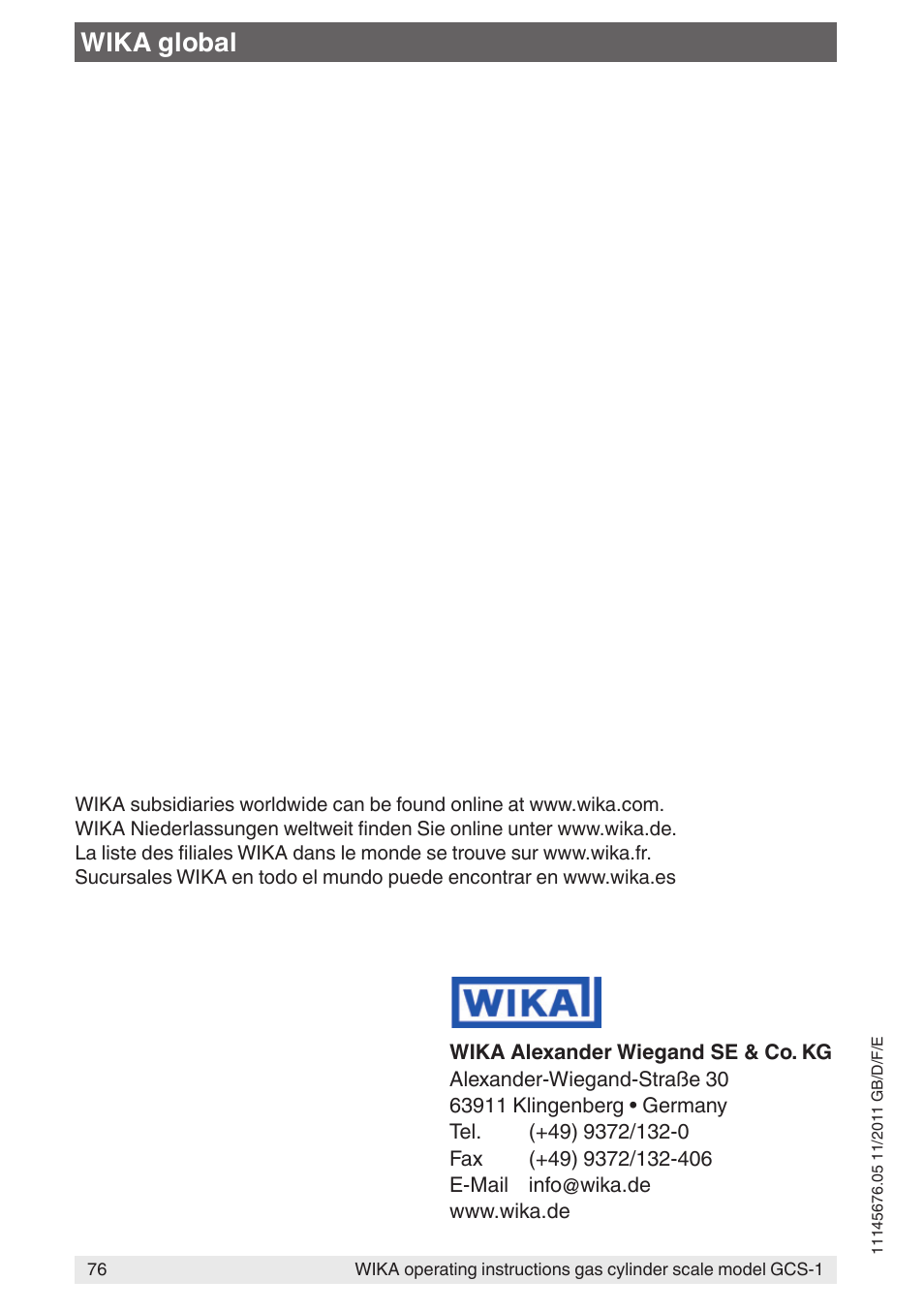 Wika global | WIKA GCS-1 User Manual | Page 76 / 76