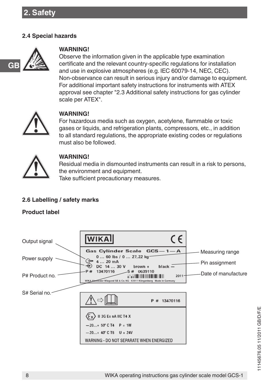 Safety | WIKA GCS-1 User Manual | Page 8 / 76