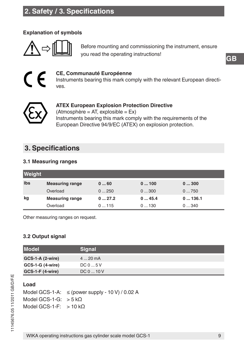Specifications, Safety / 3. specifications | WIKA GCS-1 User Manual | Page 9 / 76