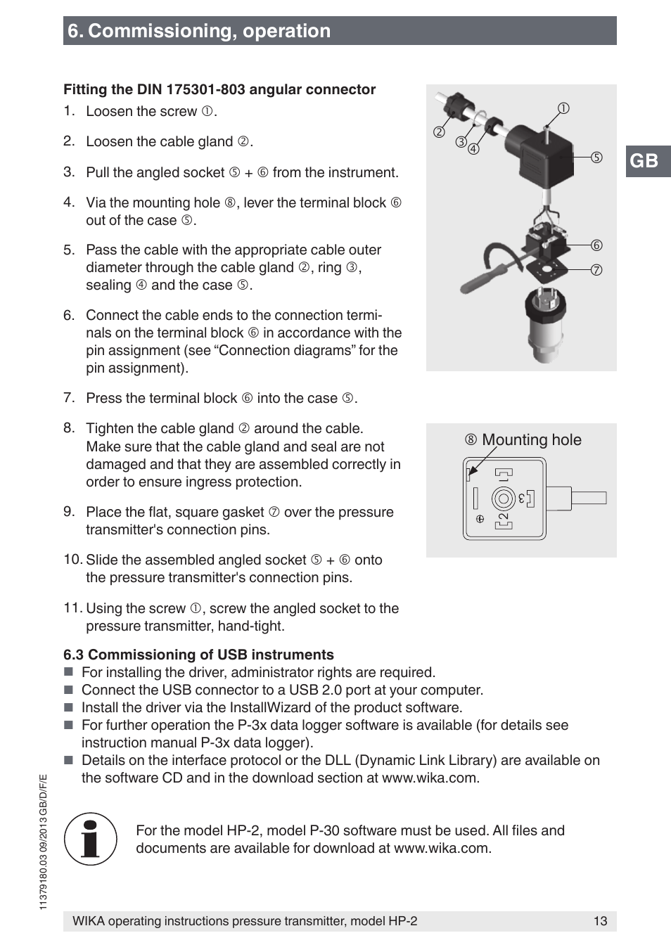 Gb 6. commissioning, operation | WIKA HP-2 User Manual | Page 13 / 84