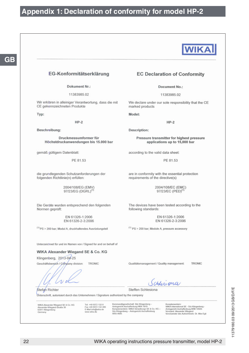 WIKA HP-2 User Manual | Page 22 / 84