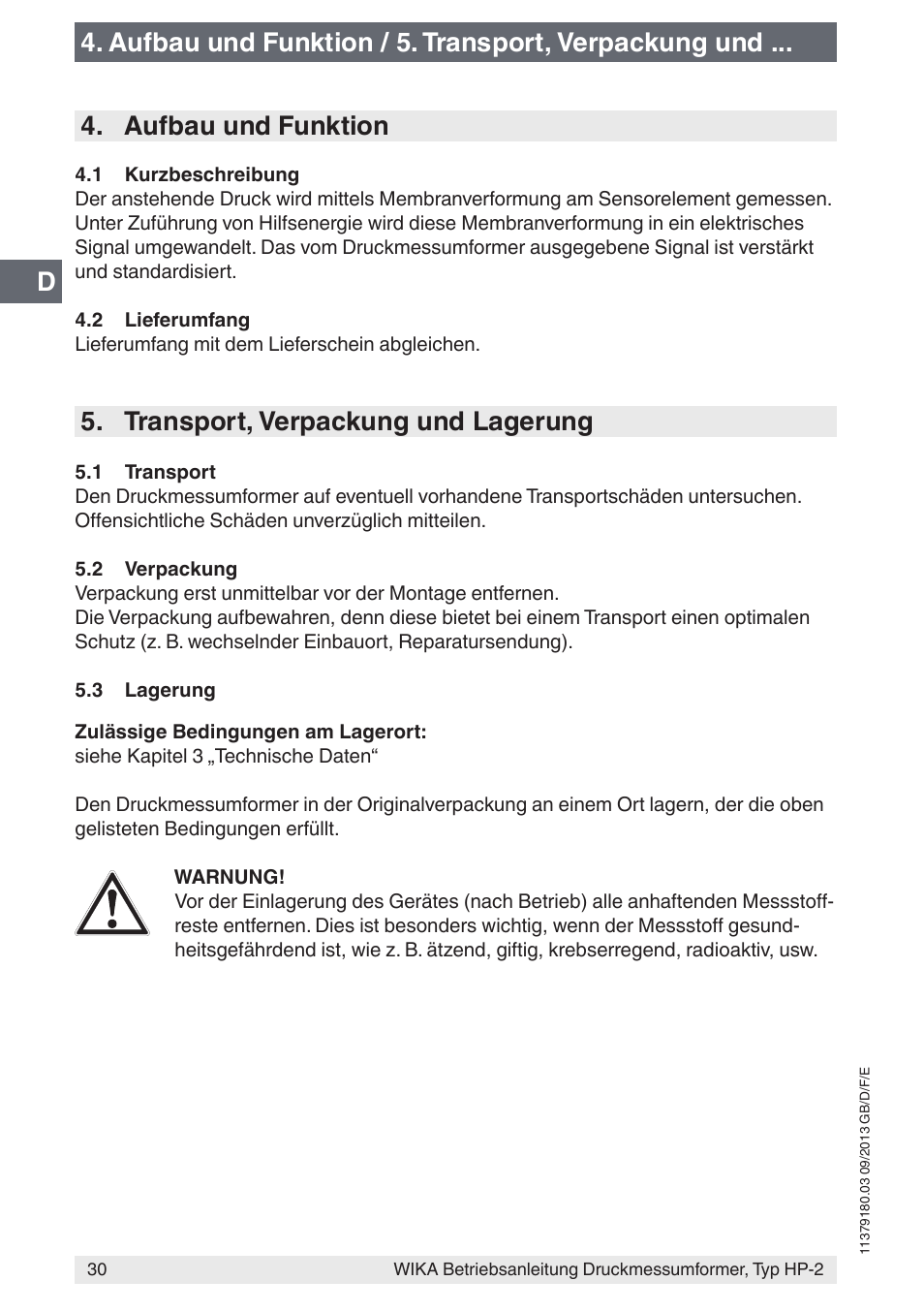 Transport, verpackung und lagerung | WIKA HP-2 User Manual | Page 30 / 84