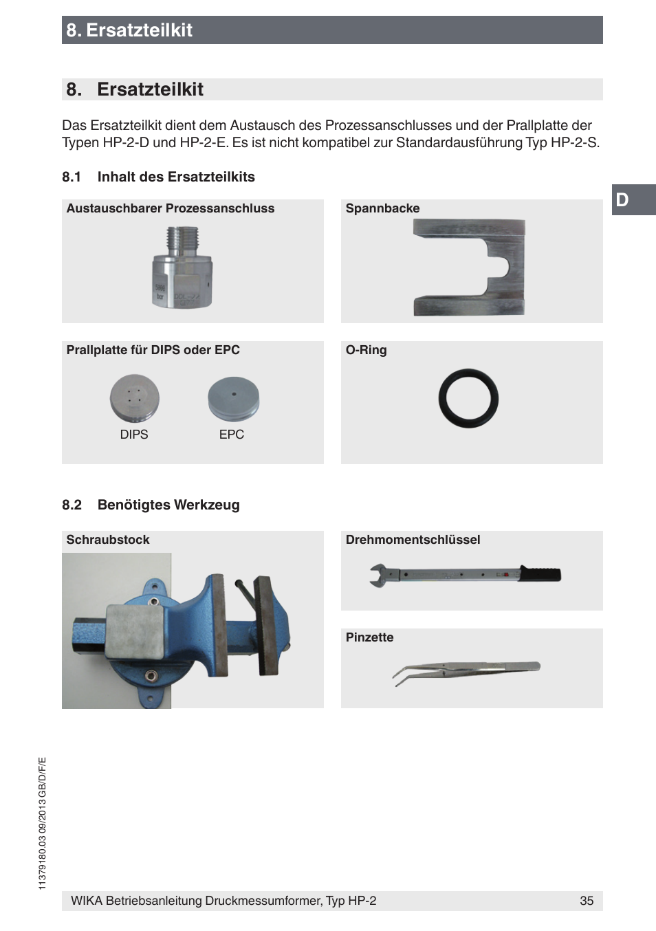 Ersatzteilkit | WIKA HP-2 User Manual | Page 35 / 84