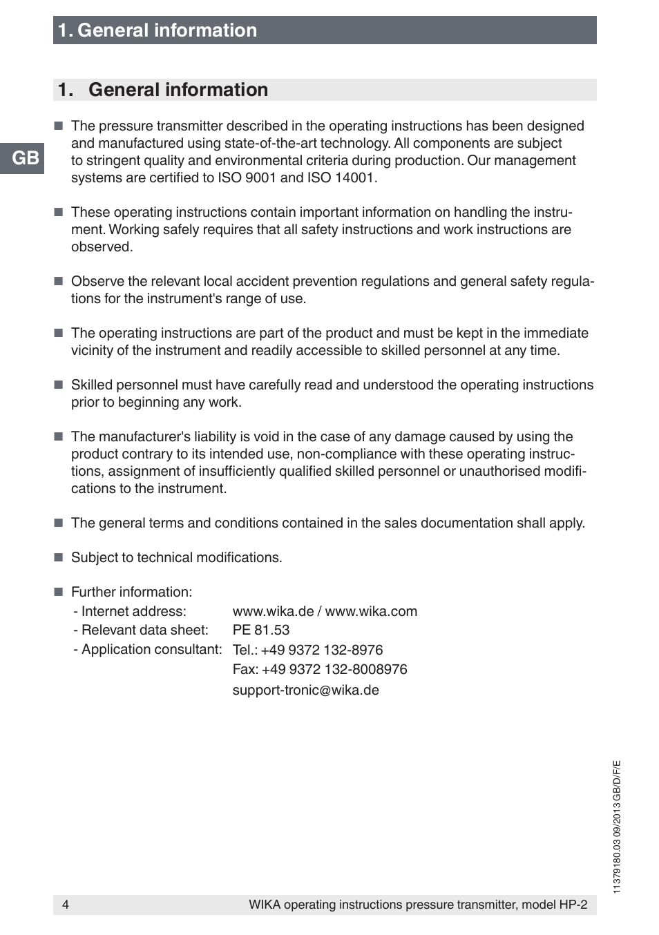 Gb 1. general information 1. general information | WIKA HP-2 User Manual | Page 4 / 84