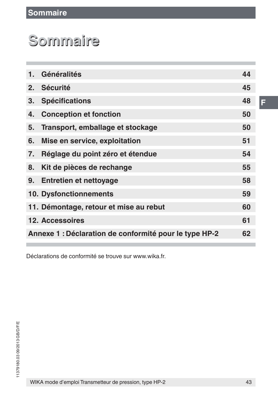 Sommaire | WIKA HP-2 User Manual | Page 43 / 84