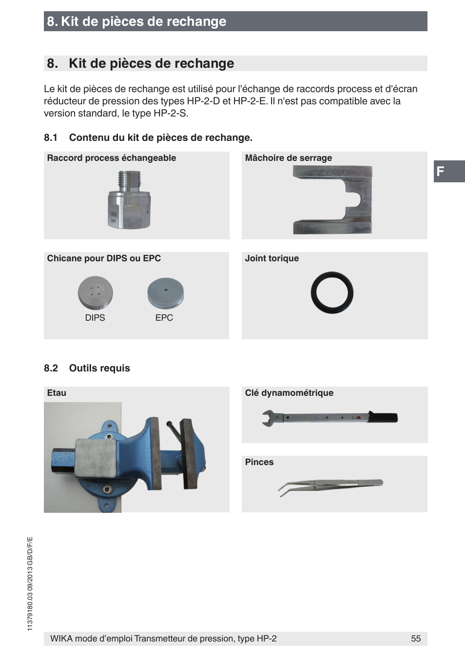 Kit de pièces de rechange | WIKA HP-2 User Manual | Page 55 / 84