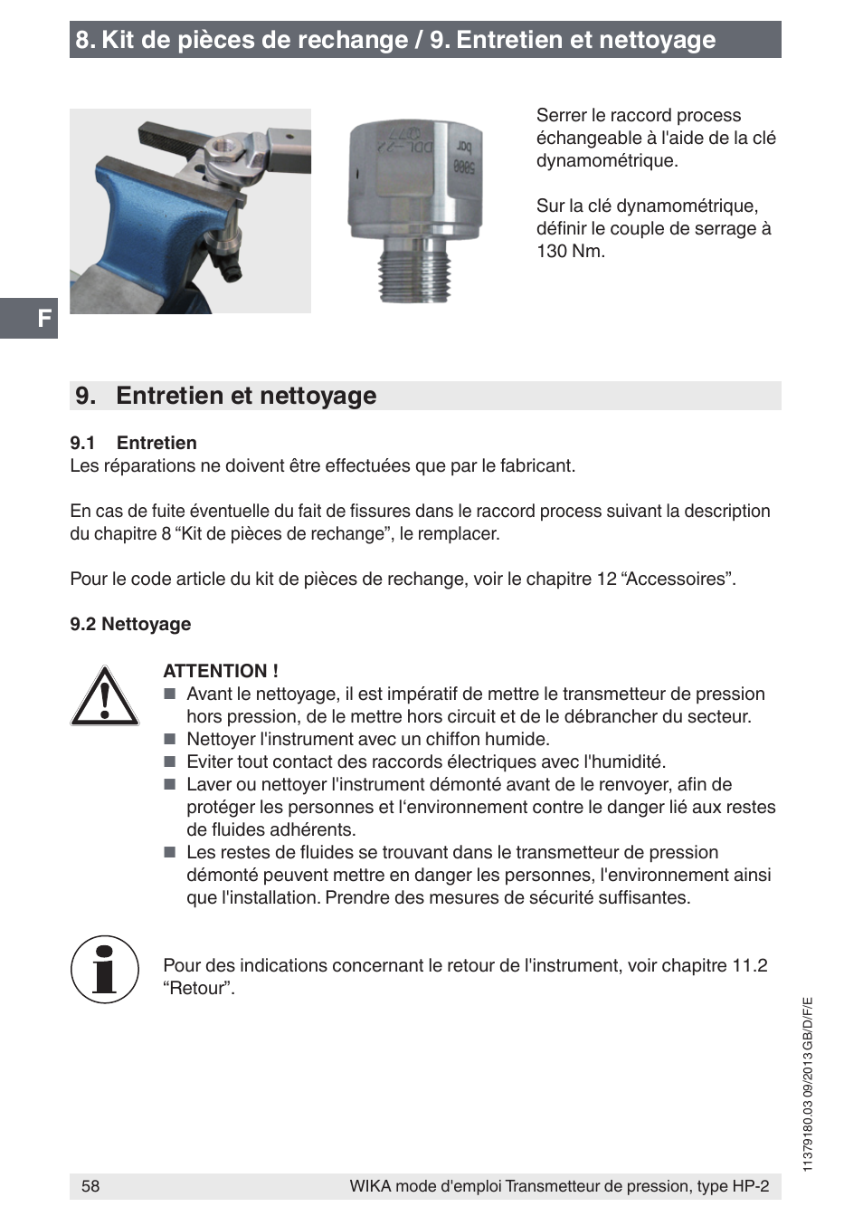 Entretien et nettoyage | WIKA HP-2 User Manual | Page 58 / 84