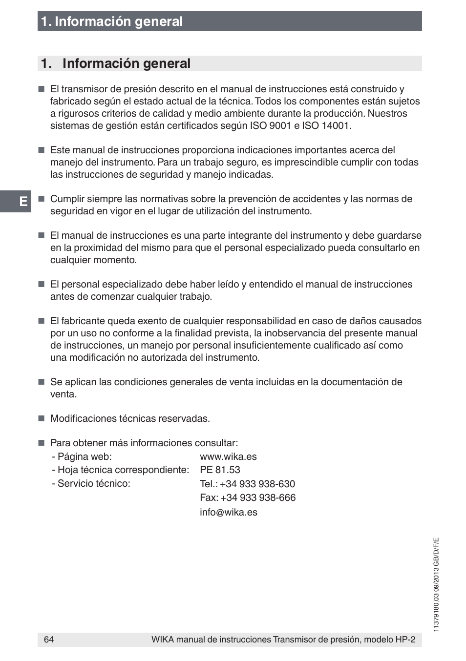 Información general | WIKA HP-2 User Manual | Page 64 / 84
