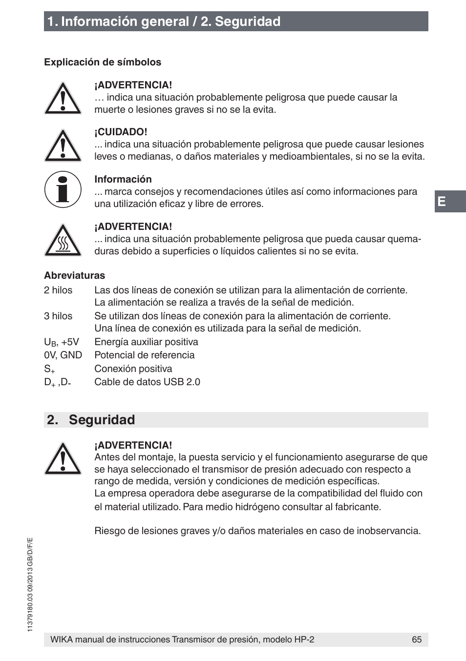 Información general / 2. seguridad, Seguridad | WIKA HP-2 User Manual | Page 65 / 84