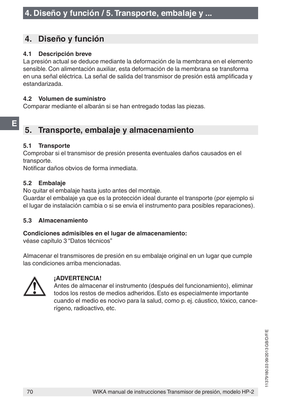 Transporte, embalaje y almacenamiento | WIKA HP-2 User Manual | Page 70 / 84