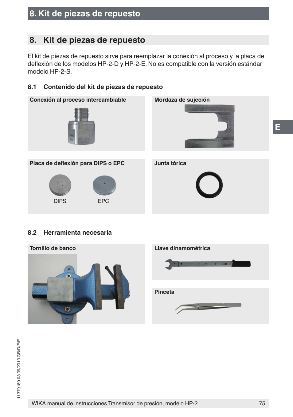 Kit de piezas de repuesto | WIKA HP-2 User Manual | Page 75 / 84