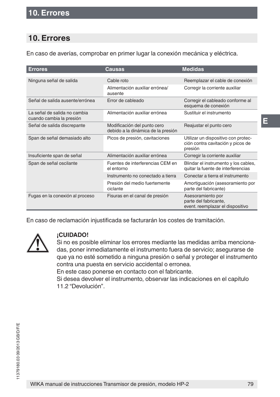 Errores | WIKA HP-2 User Manual | Page 79 / 84