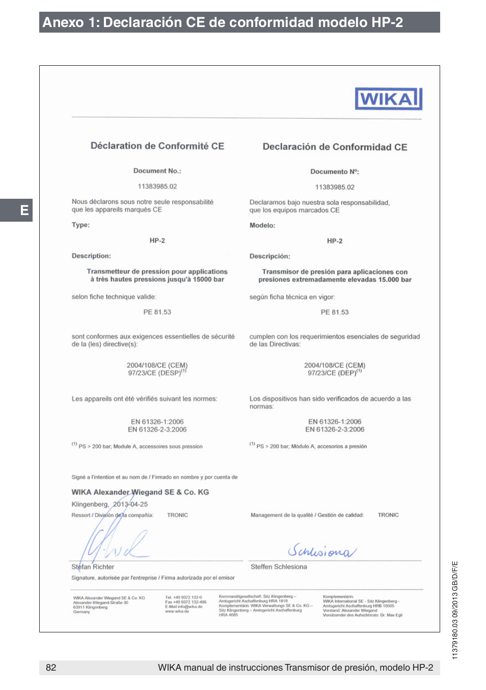 Anexo 1: declaración ce de conformidad modelo hp-2 | WIKA HP-2 User Manual | Page 82 / 84