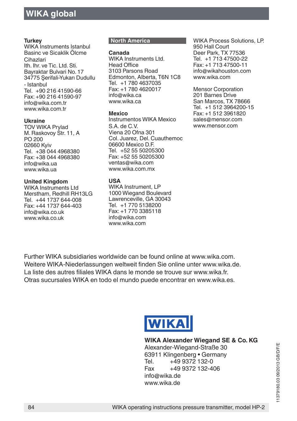 Wika global | WIKA HP-2 User Manual | Page 84 / 84