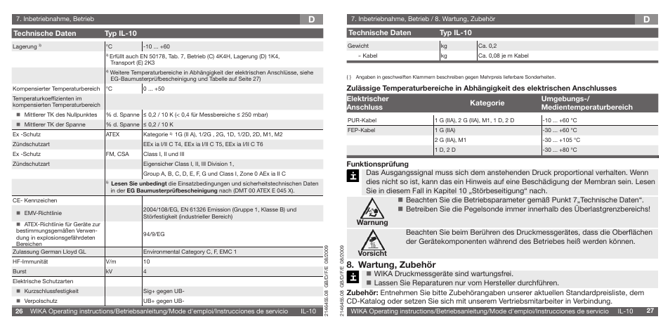 Wartung, zubehör | WIKA IL-10 User Manual | Page 14 / 31