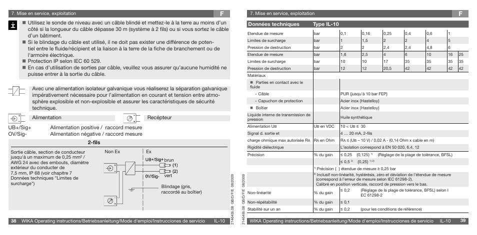 Données techniques type il-10, Fils | WIKA IL-10 User Manual | Page 20 / 31