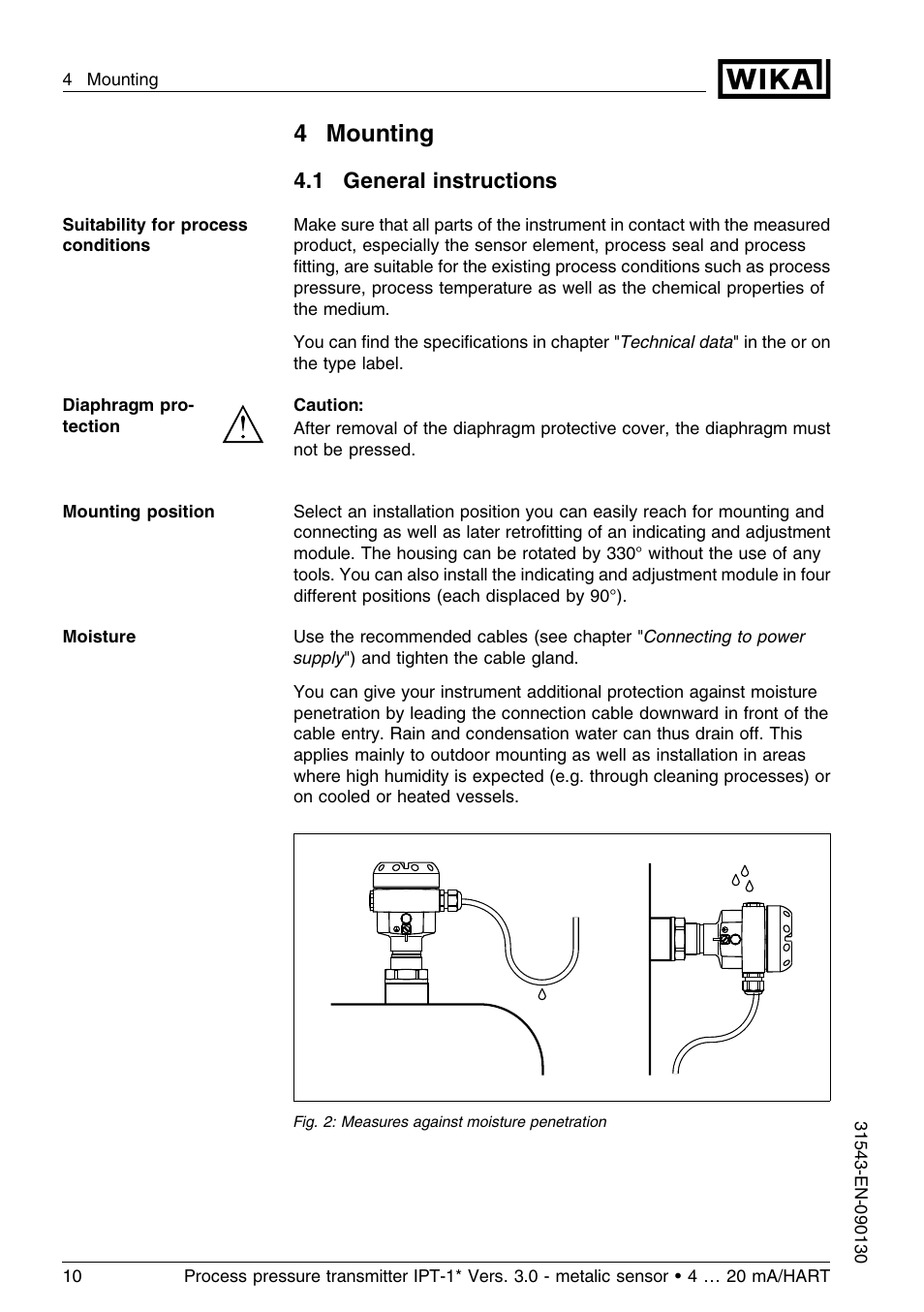 4 mounting, 1 general instructions, 4mounting | WIKA IPT-11 User Manual | Page 10 / 56