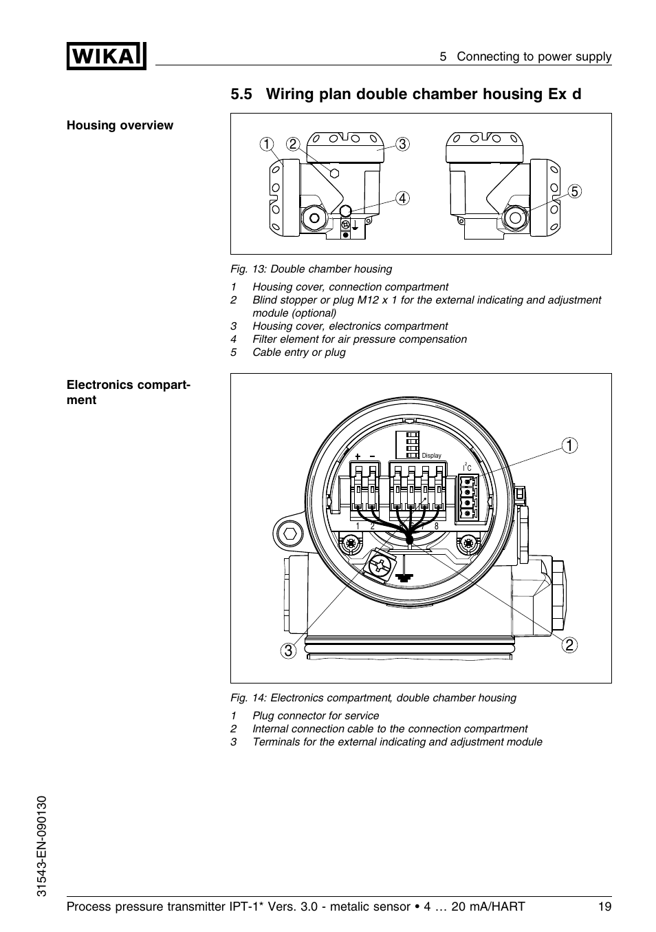 5 wiring plan double chamber housing ex d, 5 wiring plan double chamber housing ex d | WIKA IPT-11 User Manual | Page 19 / 56