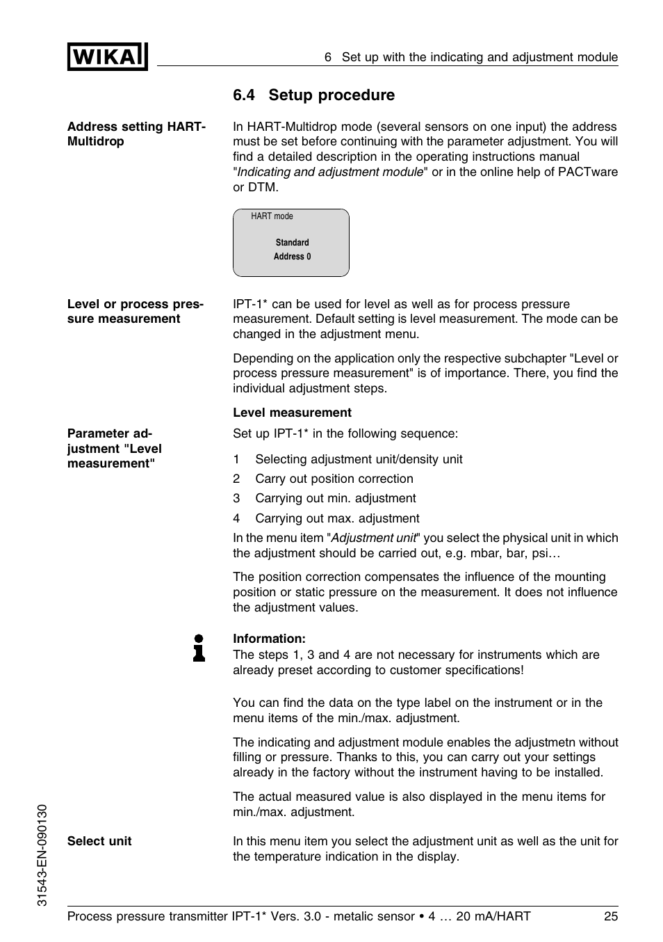 4 setup procedure | WIKA IPT-11 User Manual | Page 25 / 56