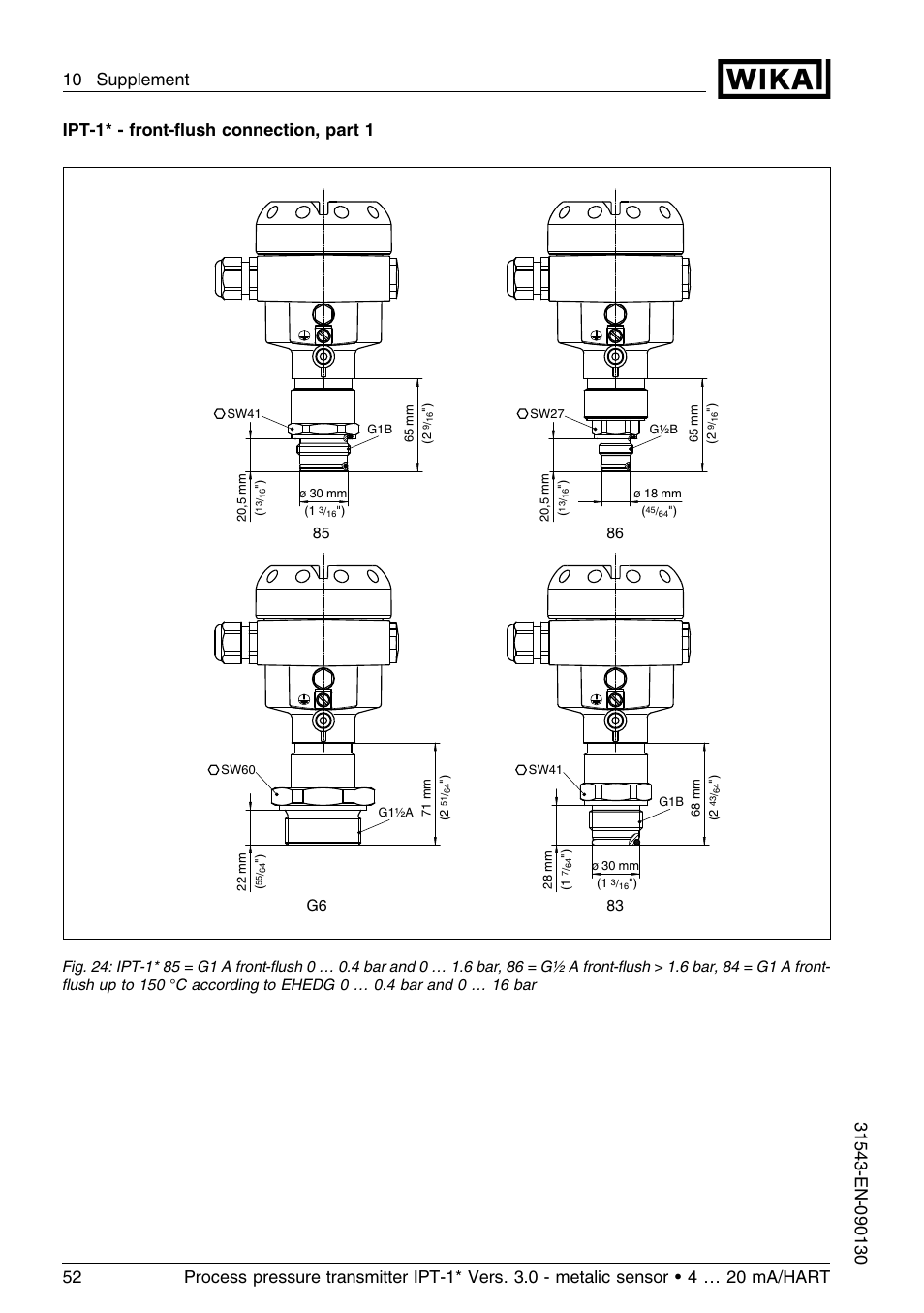 Ipt-1* - front-ﬂush connection, part 1 | WIKA IPT-11 User Manual | Page 52 / 56