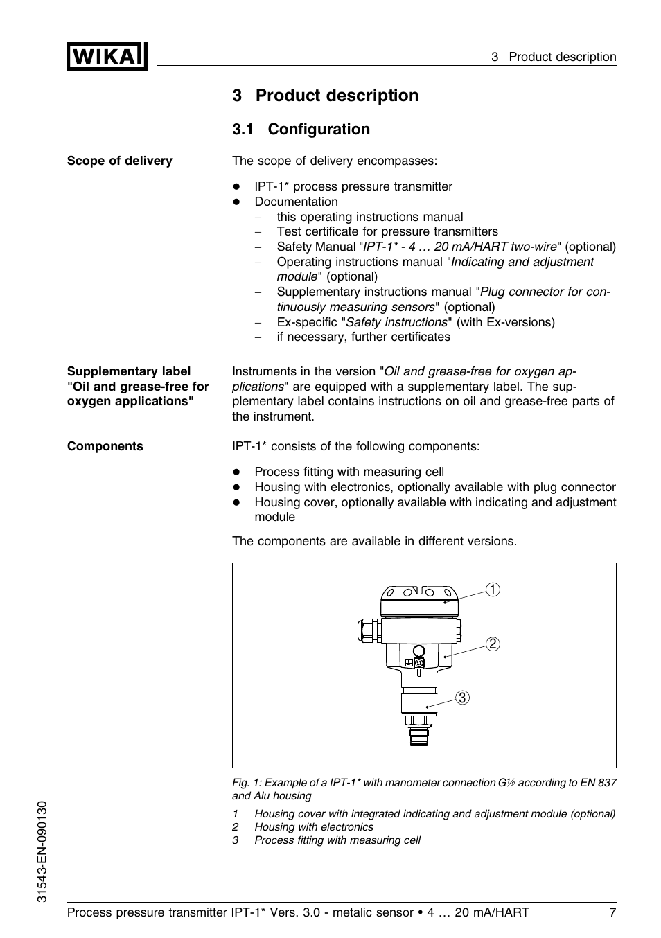 3 product description, 1 configuration, 3product description | 1 conﬁguration | WIKA IPT-11 User Manual | Page 7 / 56