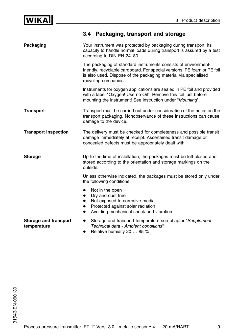 4 packaging, transport and storage | WIKA IPT-11 User Manual | Page 9 / 56