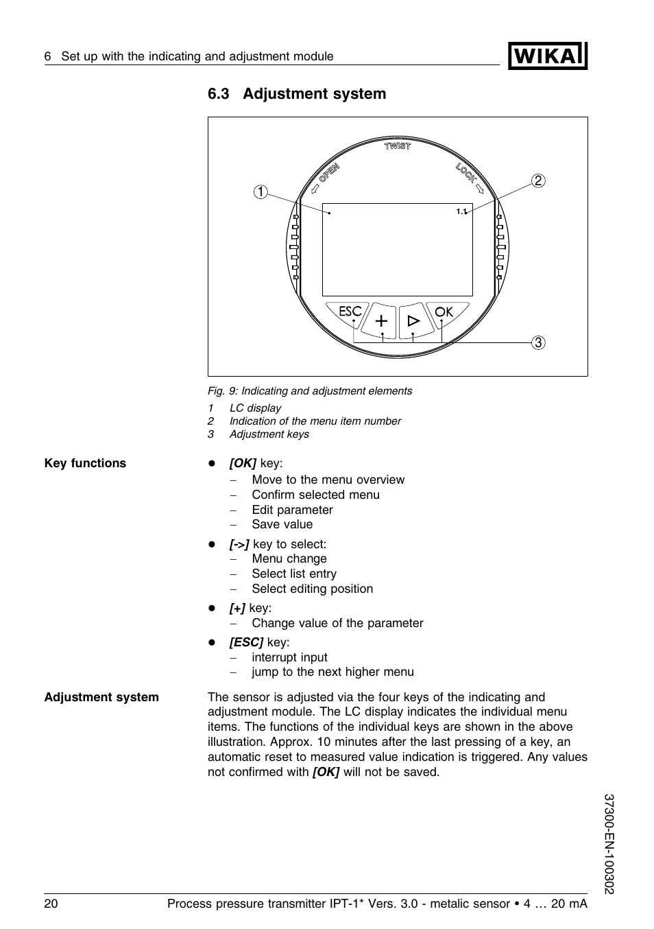 3 adjustment system | WIKA IPT-11 User Manual | Page 20 / 48