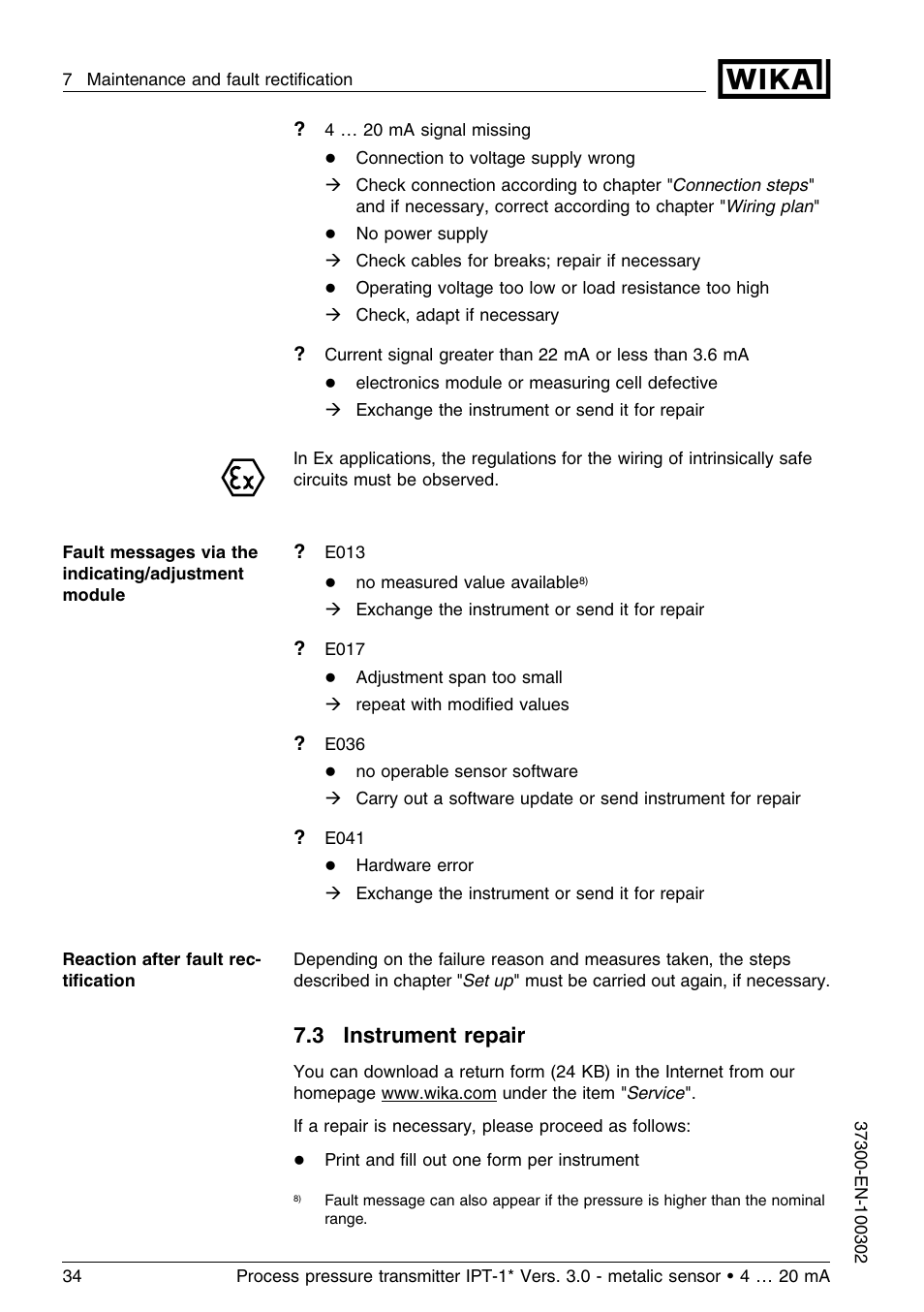 3 instrument repair | WIKA IPT-11 User Manual | Page 34 / 48