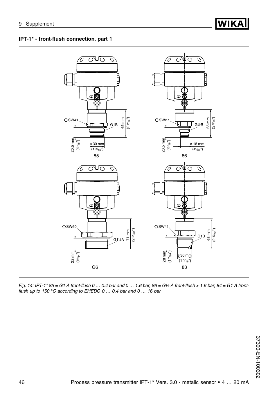 Ipt-1* - front-ﬂush connection, part 1 | WIKA IPT-11 User Manual | Page 46 / 48