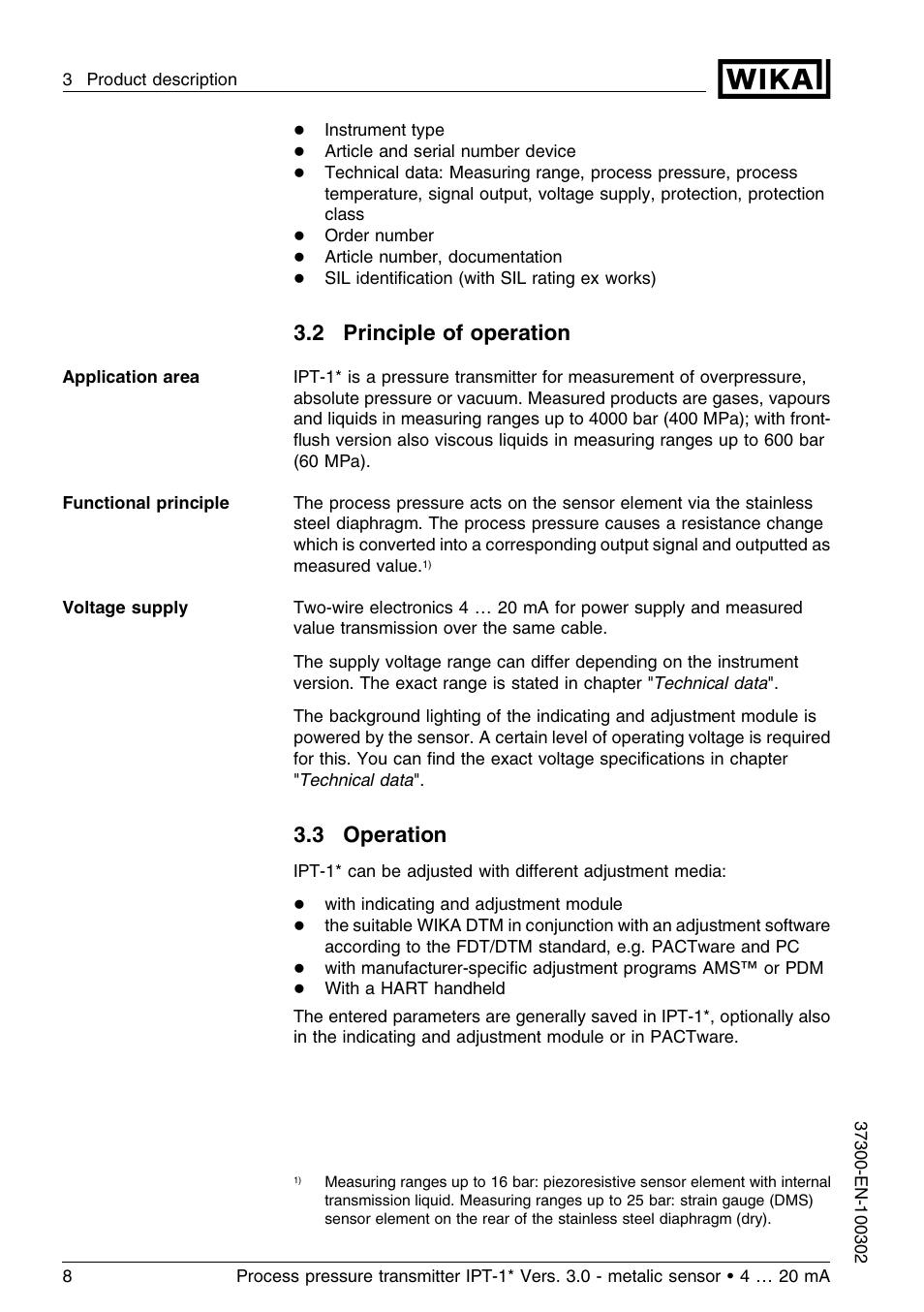 2 principle of operation, 3 operation | WIKA IPT-11 User Manual | Page 8 / 48