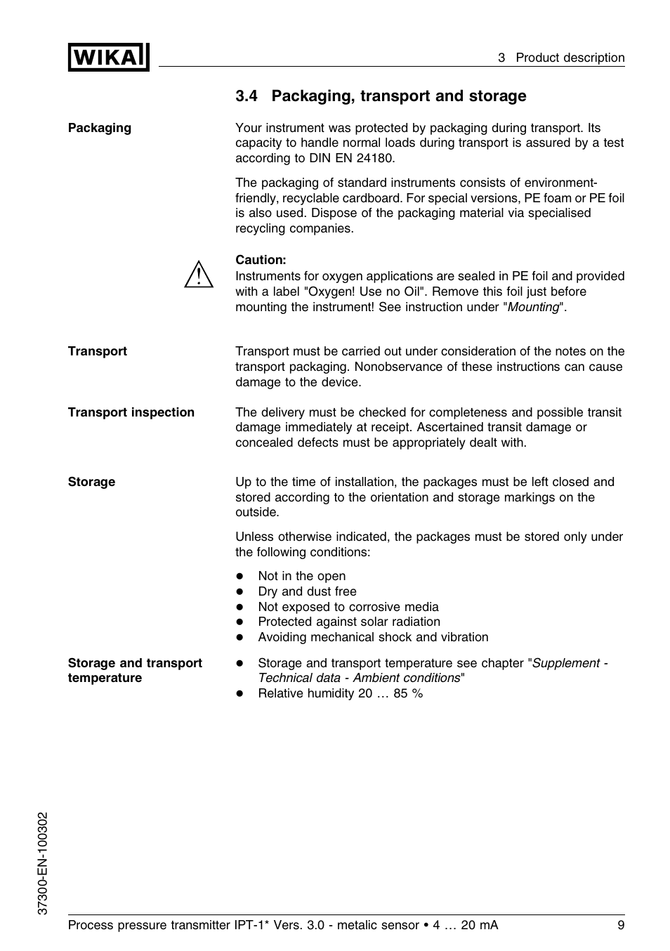 4 packaging, transport and storage | WIKA IPT-11 User Manual | Page 9 / 48