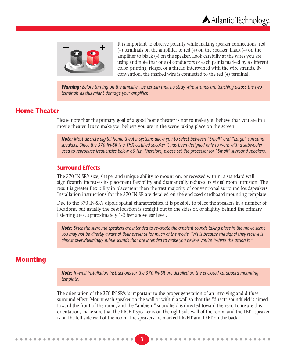 Atlantic technology, Home theater, Mounting | Atlantic Technology 370IN-SRTHX User Manual | Page 3 / 4
