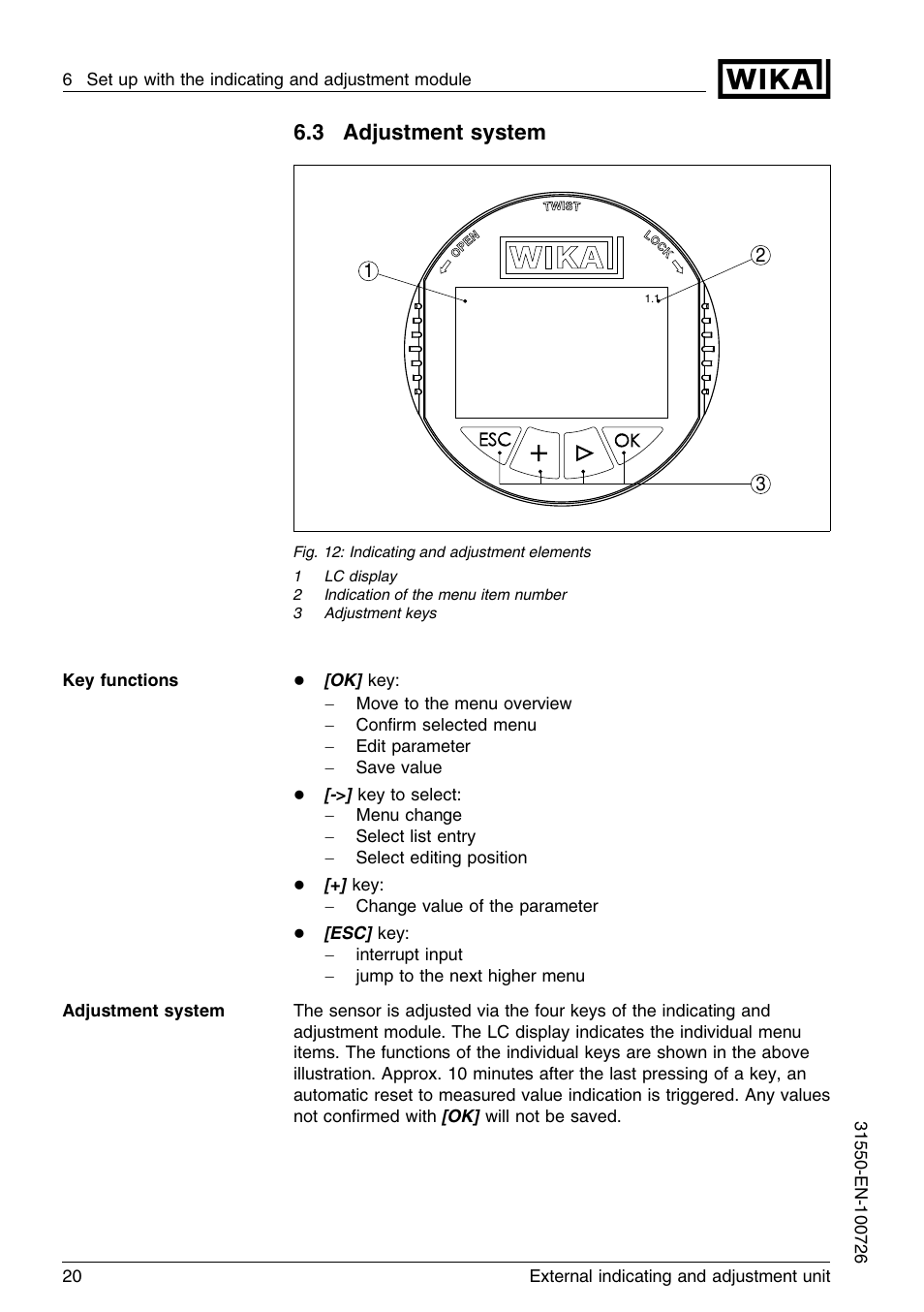 3 adjustment system | WIKA IPT-11 User Manual | Page 20 / 28