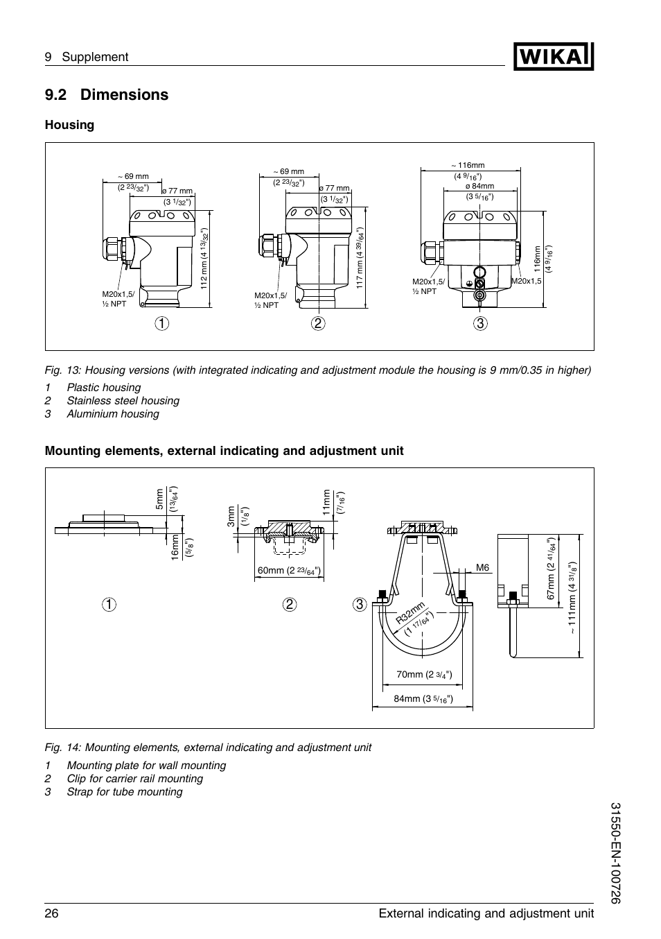 2 dimensions, Housing | WIKA IPT-11 User Manual | Page 26 / 28