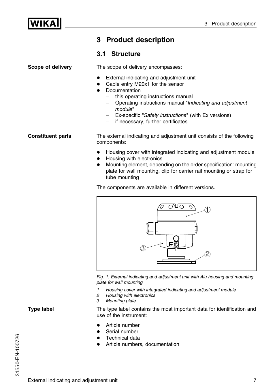 3 product description, 1 structure, 3product description | WIKA IPT-11 User Manual | Page 7 / 28