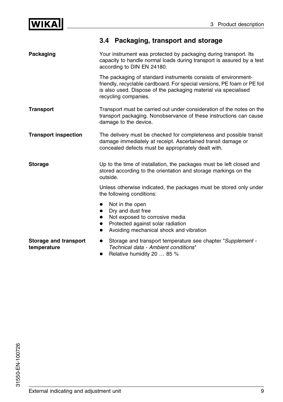 4 packaging, transport and storage | WIKA IPT-11 User Manual | Page 9 / 28