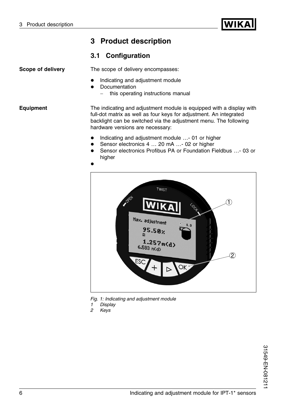 3 product description, 1 configuration, 3product description | 1 conﬁguration | WIKA IPT-11 User Manual | Page 6 / 36