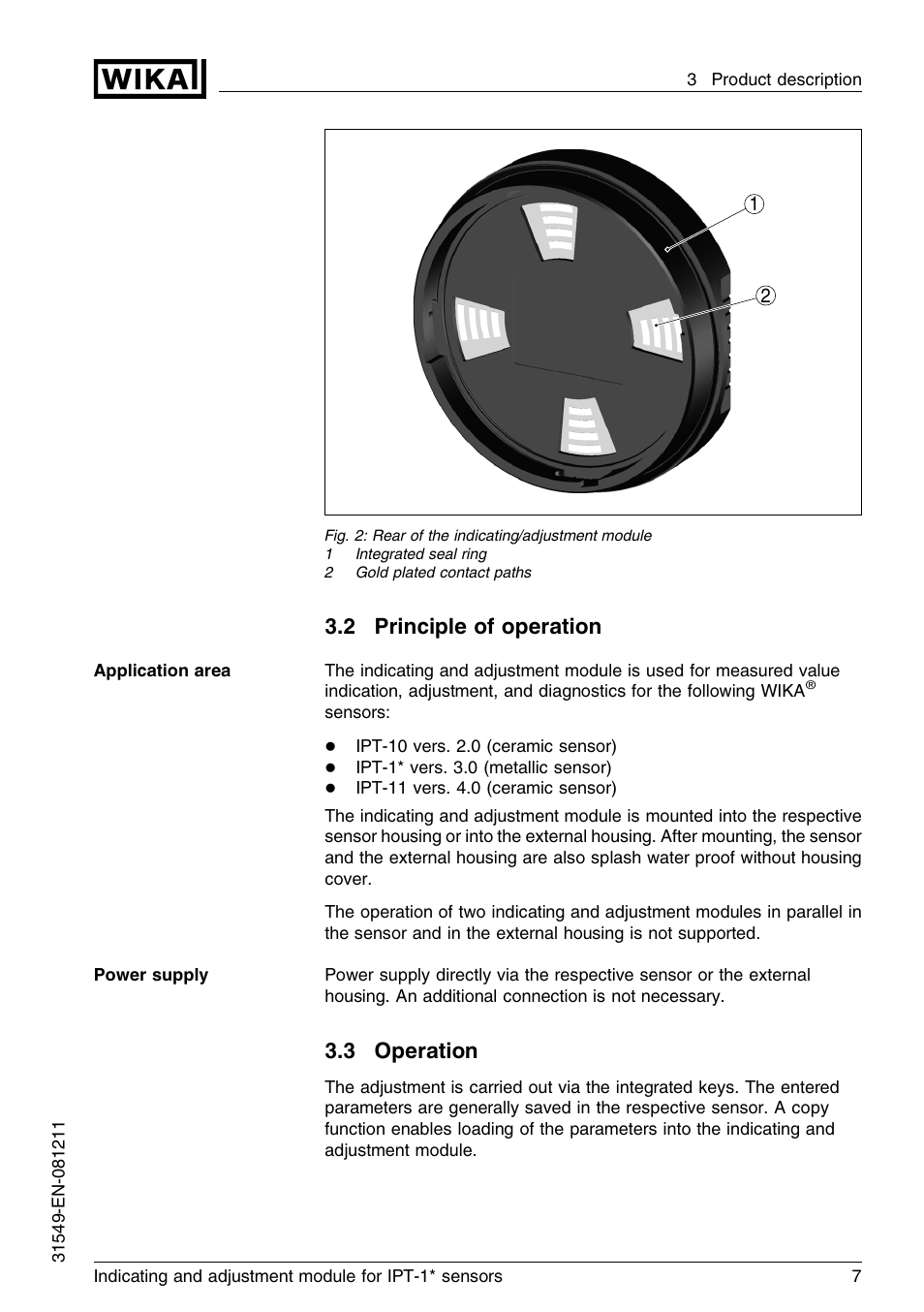 2 principle of operation, 3 operation | WIKA IPT-11 User Manual | Page 7 / 36