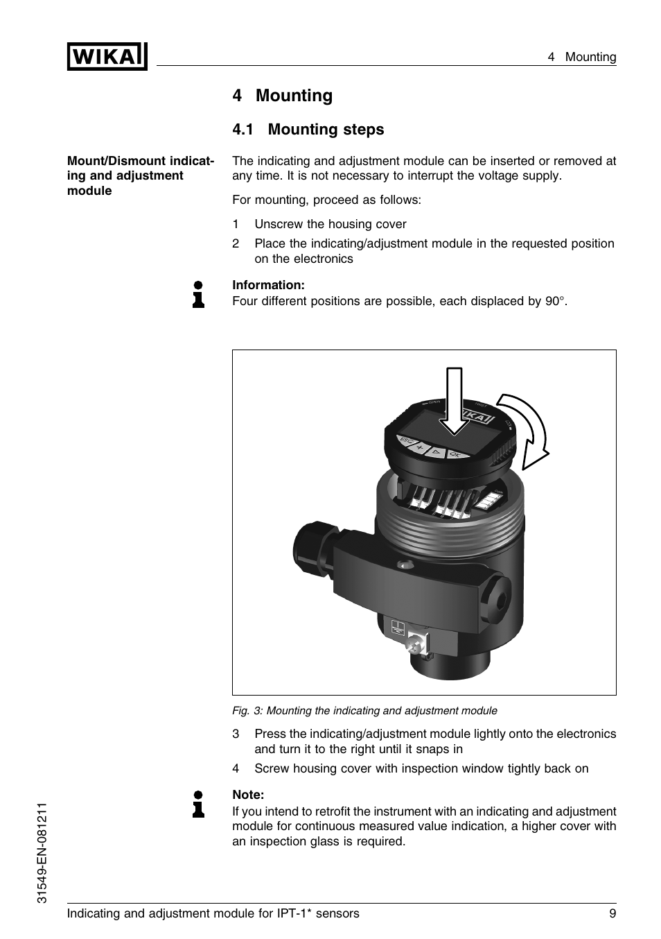 4 mounting, 1 mounting steps, 4mounting | WIKA IPT-11 User Manual | Page 9 / 36