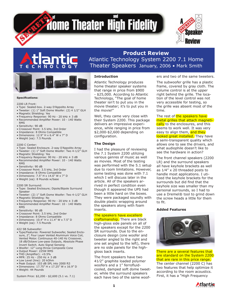 Atlantic Technology 2200C User Manual | 3 pages