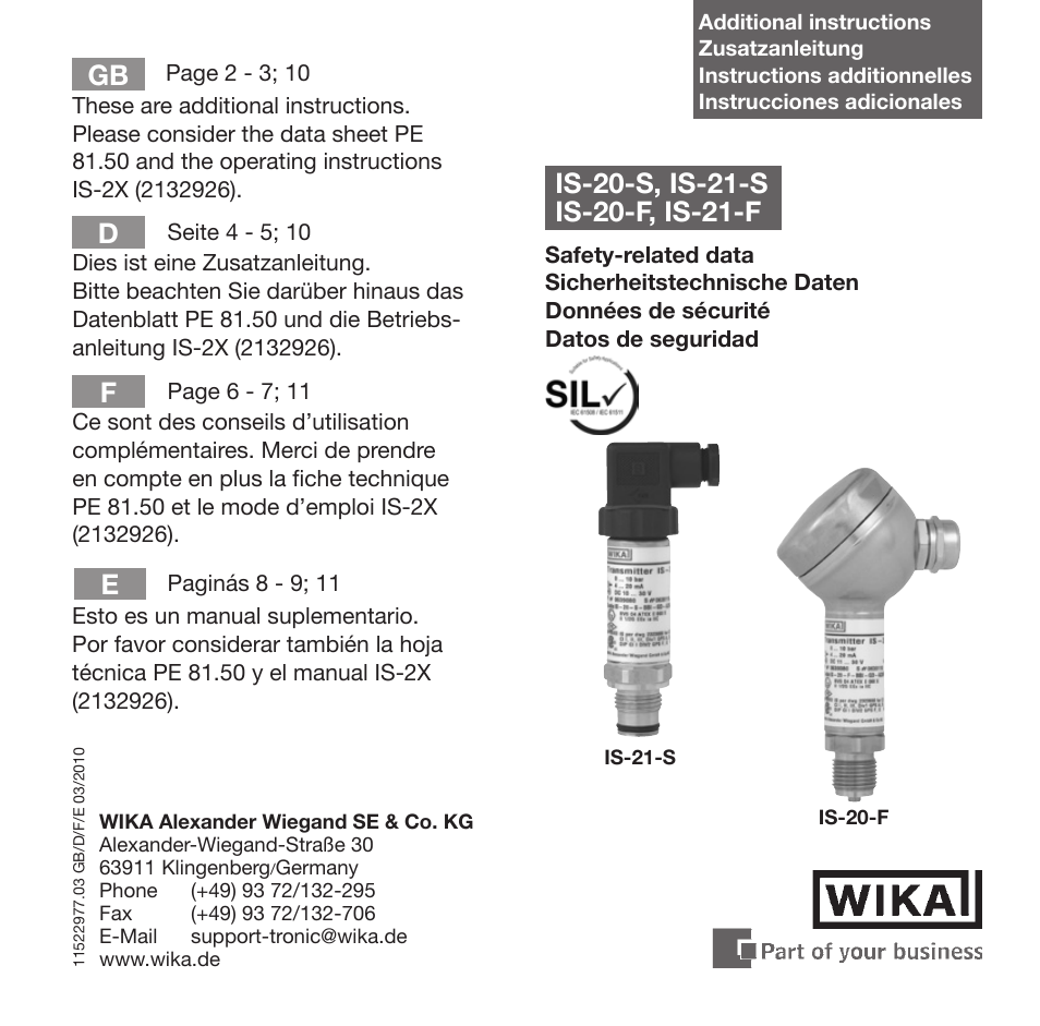 WIKA IS-21-S User Manual | 7 pages