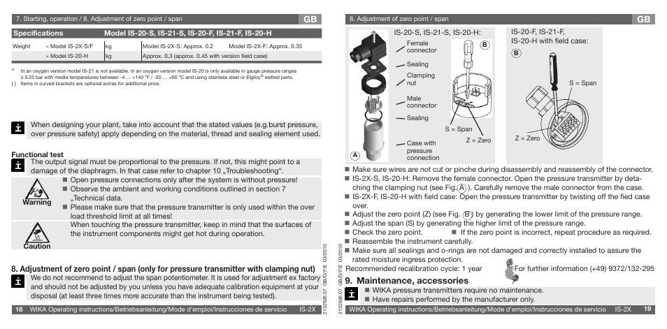 Maintenance, accessories | WIKA IS-21-F User Manual | Page 10 / 43